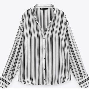 ZARA Lapel Collared Striped Shirt. Satin/Metallic Sheen. Size Large.